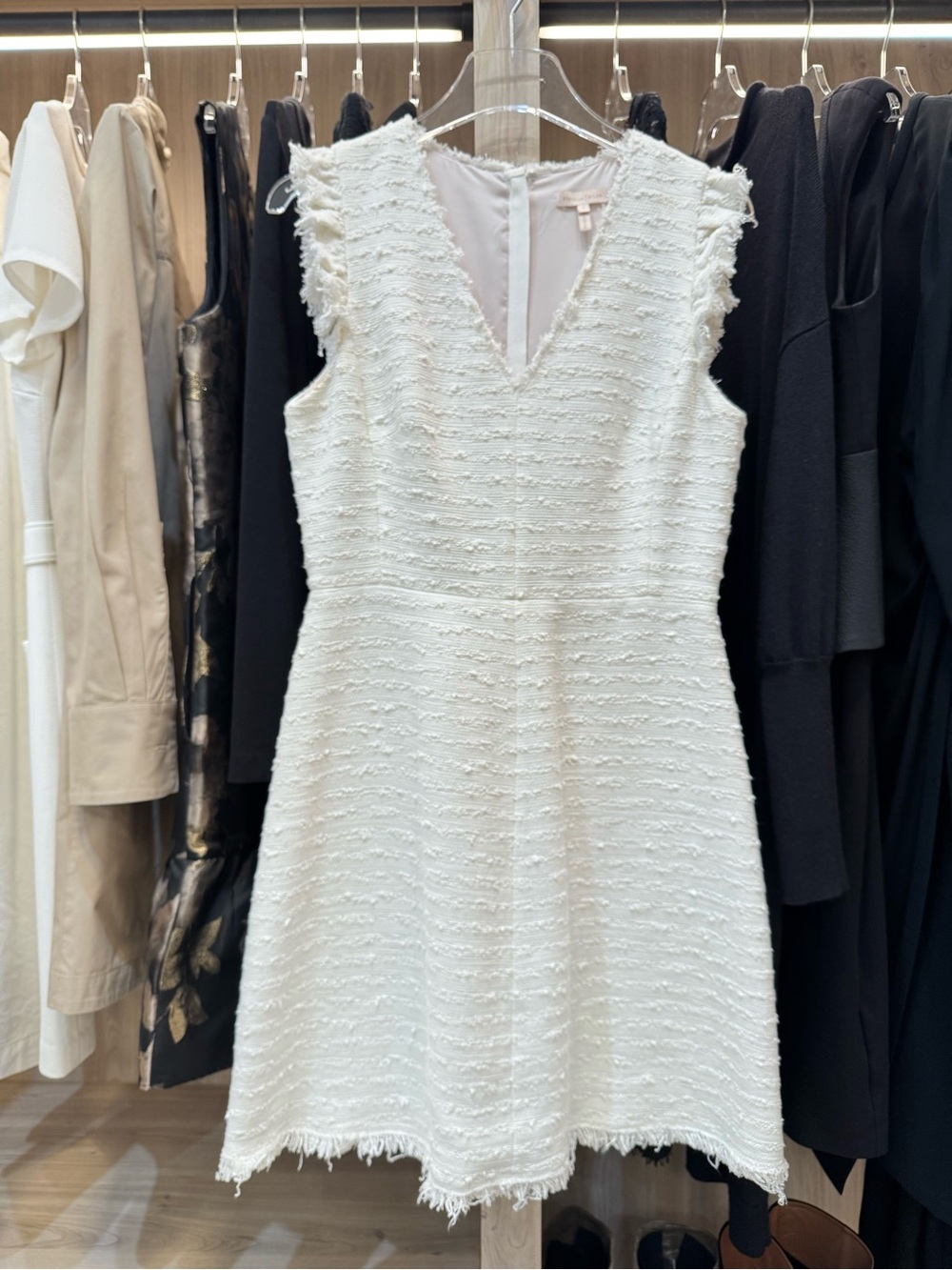 Rebecca Taylor White V-Neck A-Line Mini Dress with Ruffle Cap Sleeves